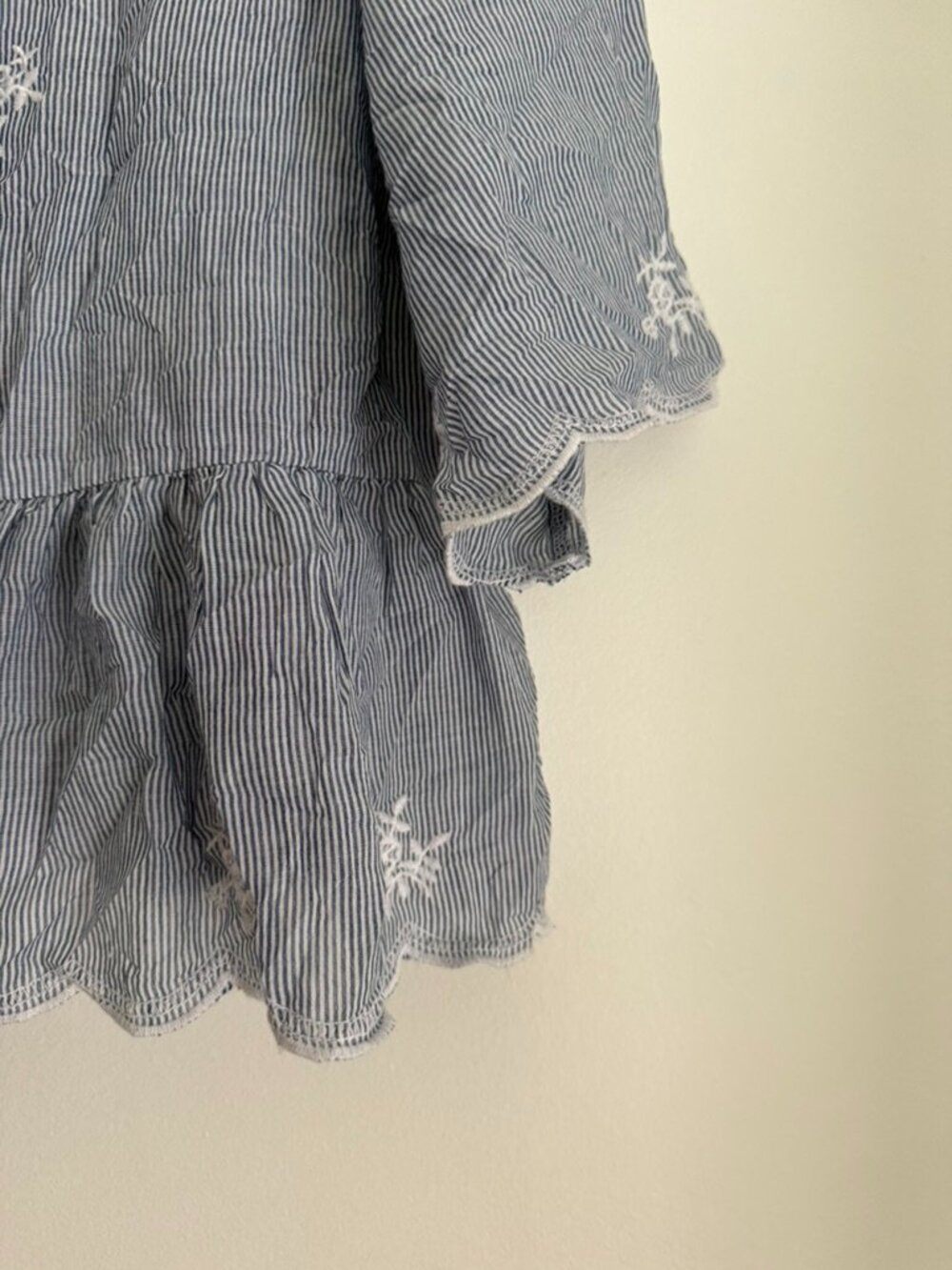 American Eagle Blue White Striped Embroidered Boho Peplum Babydoll Top Size XL - Picture 7 of 9